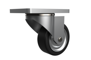 Industrial Swivel Caster Wheel with Top Plate Mounting with Black Rubber Wheel and Steel Bracket Heavy-Duty for Furniture, Equipment, or Trolleys with 360-Degree Rotation on Transparent Background PNG