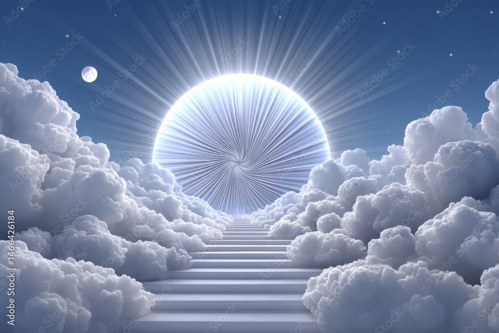 Aufkleber flame descending through a spiral of light surrounded by clouds and sun rays