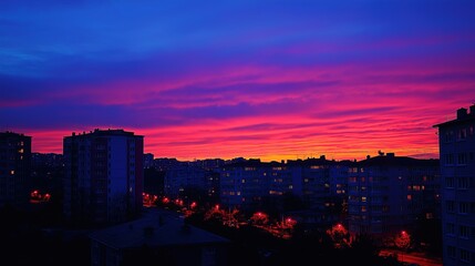 City skyline silhouette against a warm dusk sky, urban simplicity meets serene twilight.
