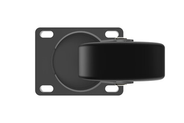 Industrial Swivel Caster Wheel with Top Plate Mounting with Black Rubber Wheel and Steel Bracket Heavy-Duty for Furniture, Equipment, or Trolleys with 360-Degree Rotation on Transparent Background PNG