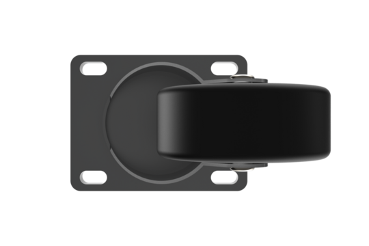 Industrial Swivel Caster Wheel with Top Plate Mounting with Black Rubber Wheel and Steel Bracket Heavy-Duty for Furniture, Equipment, or Trolleys with 360-Degree Rotation on Transparent Background PNG