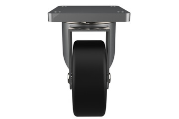 Industrial Swivel Caster Wheel with Top Plate Mounting with Black Rubber Wheel and Steel Bracket Heavy-Duty for Furniture, Equipment, or Trolleys with 360-Degree Rotation on Transparent Background PNG