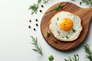 Delicious Fried Egg Close Up Flat Lay Isolated on White Background with Text