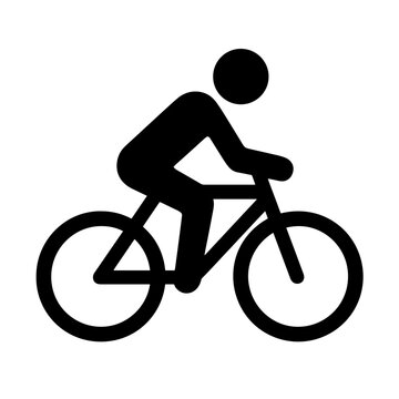 Person riding bicycle icon in solid black silhouette