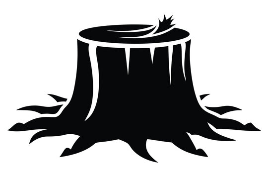 recommend clip art: Striking monochrome silhouette shows a detailed tree stump sprouting new growth on top