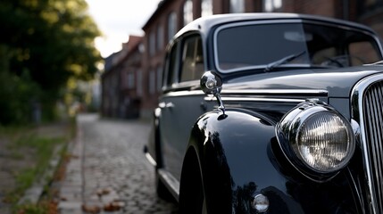 Fototapeta premium Classic car parked on cobblestone street