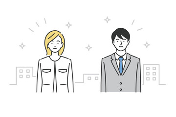 businessman and businesswoman, upper body, front view, vector illustration