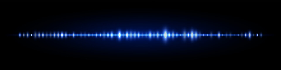 Blue glowing audio line on black with mid-level peaks and clean symmetry, ideal for microphone input feedback or podcast recording screen visual.