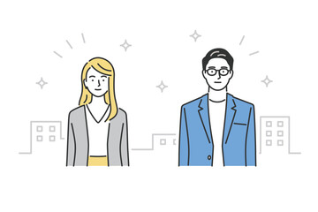 businessman and businesswoman, upper body, front view, vector illustration