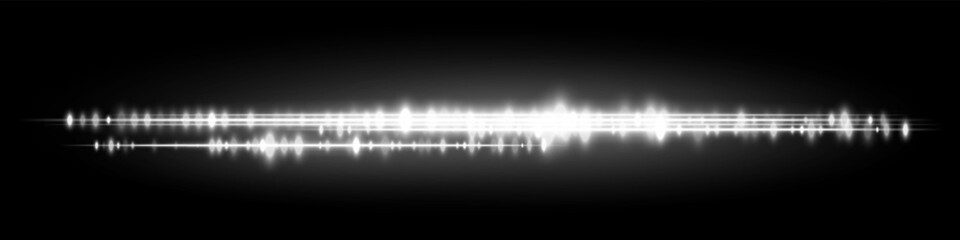 White sound visualization with rich glowing amplitude lines and soft light reflection, great for smart assistant input or music control UI.