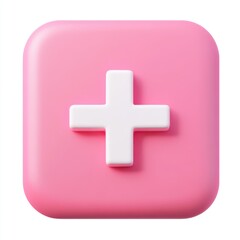 Obraz premium Pink square with plus sign isolated on white background