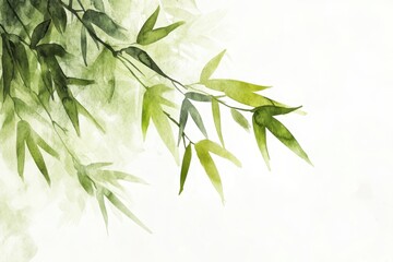 Bamboo Watercolor Art: Elegant Illustration of Tropical Green Plant Symbolizing Endurance and Nature