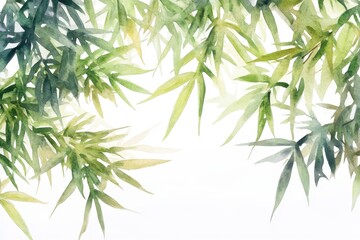 Bamboo Watercolor. Illustration of Tropical Bamboo Plant in Artistic Japanese Style