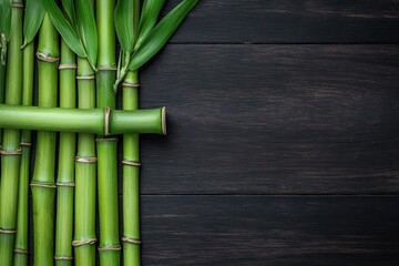 Obraz premium Bamboo Flat Lay. Black Bamboo Stems Creating an Asian Aromatherapy Background