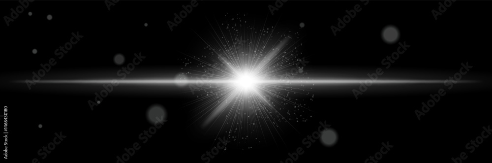 Wall mural white radial light burst with sparkling center beam and glowing particle rays, symbolizing powerful 