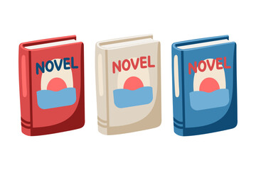 Cartoon vector set of books in different colors without specific titles. Vector isolated illustration on white background.