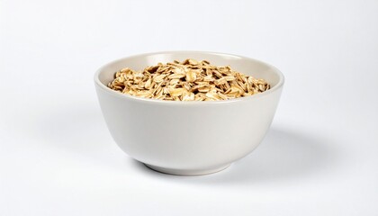 Ceramic Cereal Container with Oat Flakes on Isolated White Background