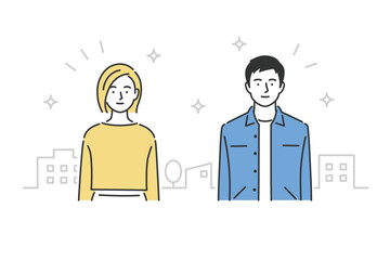 married couple, upper body, front view, vector illustration