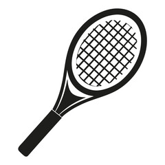 Black racket with criss cross strings dominates the white space in this illustration