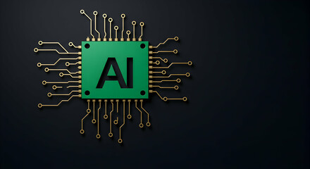 Green AI Chip with Circuit Connections on Dark Background