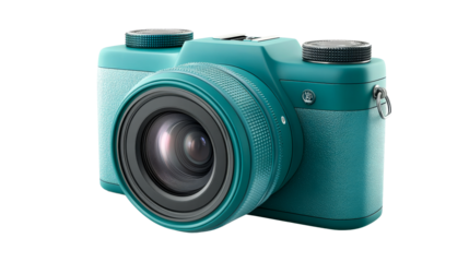 Teal Camera Detailed Close-up View, cut out transparent