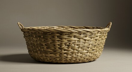 Obraz premium Beige Wicker Basket on Neutral Background