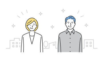 middle-aged couple, upper body, front view, vector illustration