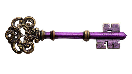 Ornate Purple and Bronze Antique Skeleton Key, cut out transparent