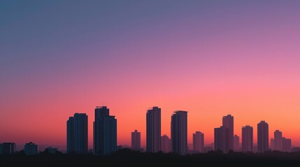 City skyline silhouette against a warm dusk sky, urban simplicity meets serene twilight.