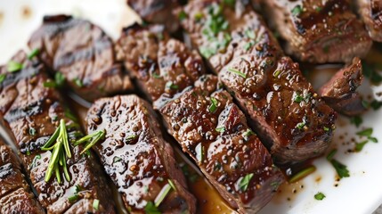 Delicious Grilled Steak Seen from Above in Watercolor with High Details and Clean Contour Isolated on White Background