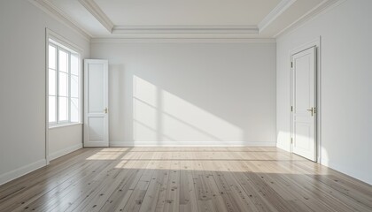 Empty Room Interior Design: Sunlight Streaming Through Window in a Modern Minimalist Home