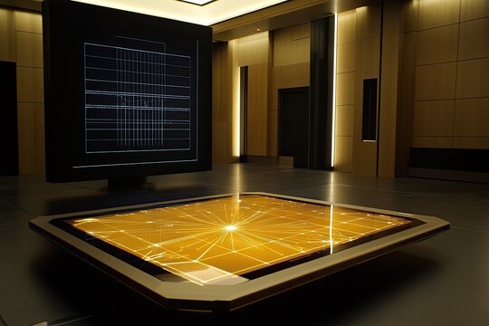 High-tech, futuristic server room with glowing, complex circuitry - Powered by Adobe