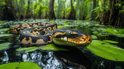 Obraz premium A snake in a swampy forest