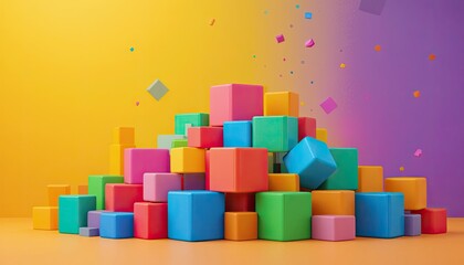 Obraz premium Colorful Blocks, Abstract 3D Composition: A Vivid Display of Geometric Shapes and Dynamic Energy