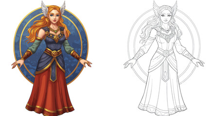 Fototapeta premium Celestial Maiden's Portrait: A captivating portrait of a celestial maiden, exuding grace, and elegance. This artwork merges artistry with fantasy.