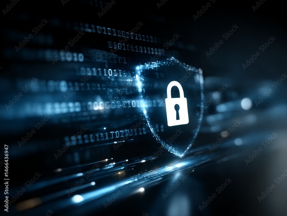 Aufkleber Cybersecurity Shield: Data Protection with Encrypted Lock Against Digital Threats and Binary Code