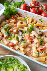 Pasta casserole with feta cheese and kidney beans