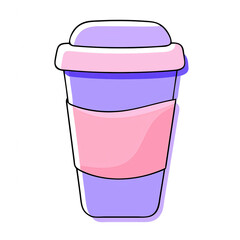 A colorful reusable coffee cup with a lid and grip sleeve.