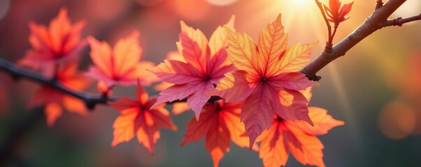 Close-up of delicate maple blossoms with soft morning light, vibrant, sunlight, blossom