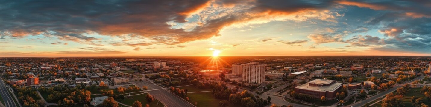 Lincoln Ne Aerial Panorama: Capital City of Nebraska in Dramatic Sunset