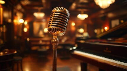 Vintage Microphone Dimly Lit Elegant