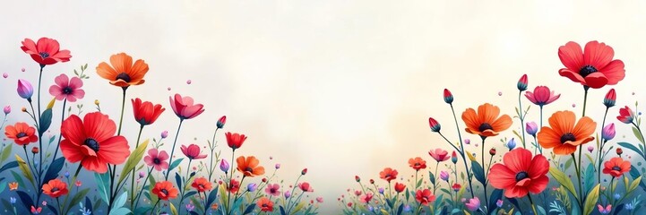 Obraz premium Abstract background of watercolor wild flowers in rainbow colors, artistic, poppies, bloom