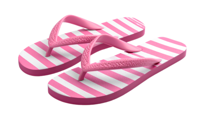 Pink and white striped flip-flops on a transparent background PNG