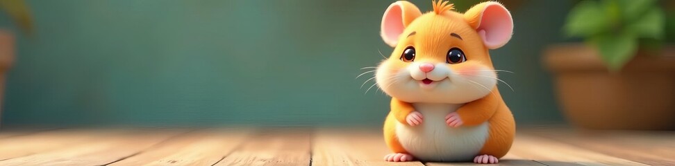 Adorable cartoon hamster with big eyes and fluffy fur sitting peacefully, pet, fluffy, animal