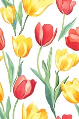 Obraz premium Watercolor Tulip Garden A Vibrant Tapestry of Red and Yellow Blooms in a Springtime Floral Arrangement Artistically Rendered