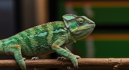 Obraz premium Green Chameleon on Branch