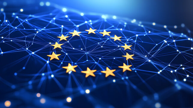European telecommunication network connected over Europe, France, Germany, UK, Italy, concept about internet and global communication technology for finance