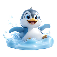 A Cartoon Penguin Sliding on Its Belly Across Ice Isolated on Transparent Background