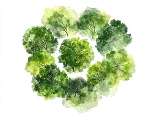 Detailed Abstract Watercolor Tree Illustration Top View Isolated on White Background for Landscape Planning and Architecture Layout