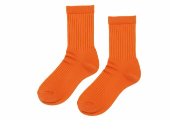 Two bright orange ribbed socks are displayed on a white background, showcasing their texture and vibrant color